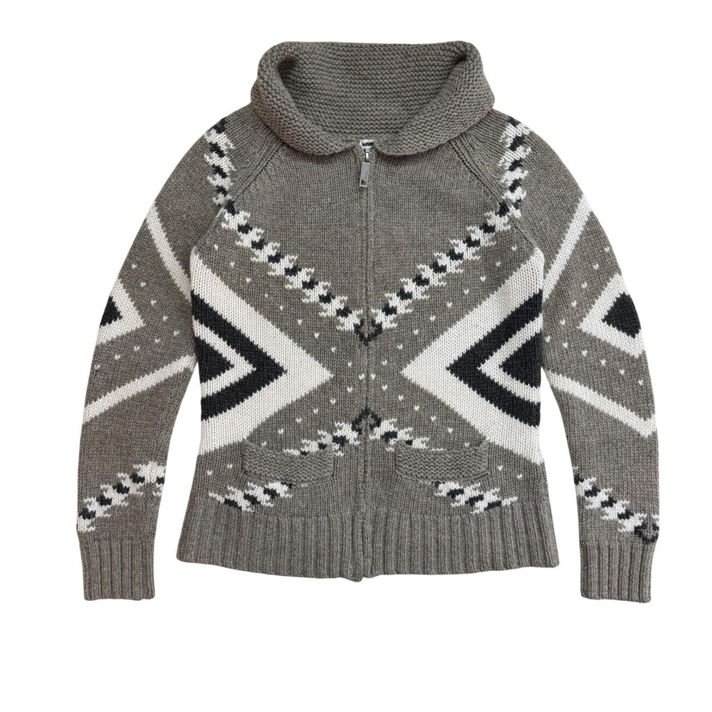 Vintage Y2K Kismet Fair Isle Zip Up Sweater Wool Blnd Geometric Knit Cowl Neck M